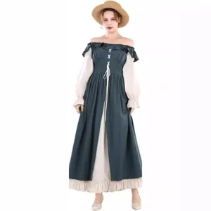 Women medieval Renaissance fairy dress long sleeve Irish costume main product display.