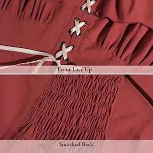 Renaissance medieval vintage dress long sleeve irish fairy costume lace up smocked back