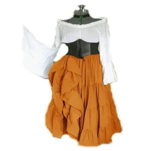 Medieval renaissance dress for women vintage costume off shoulder top corset skirt.