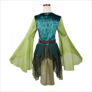 Robe verte de fee elfe medievale pour femme vue arriere costume cosplay d Halloween