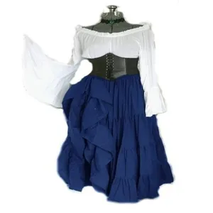 Medieval renaissance costume detail, flared long sleeves, tier skirt, gothic vintage style.