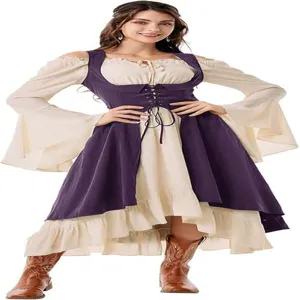 Medieval Renaissance dress detail, off-shoulder sleeve and lace-up corset vest design.