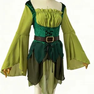 Femme costume elfe médiéval robe fée magique verte cosplay habillage halloween fête