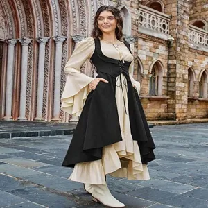 Women Renaissance medieval costume pirate peasant dress high low skirt costume apparel