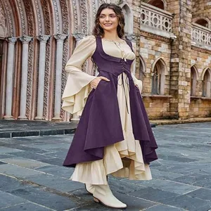 Women Renaissance medieval pirate costume high low dress with pockets detail view