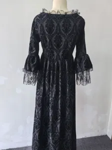 Medieval vintage black dress with lace patchwork and bell sleeves for women retro gothic