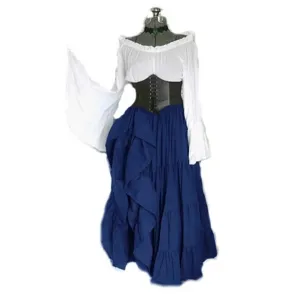Medieval Renaissance costume women off shoulder long sleeve blouse corset skirt set