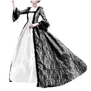 Medieval Renaissance Gothic Dress Lace Bell Sleeve Long Court Gown Vintage Style Women