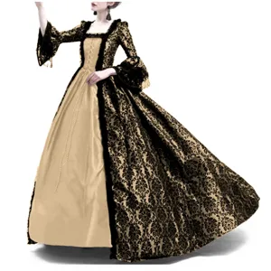 Medieval vintage renaissance court dress with flare sleeves and elegant lace patchwork details.