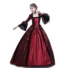 Medieval retro gothic dress lace bell sleeve detail elegant vintage red and black costume