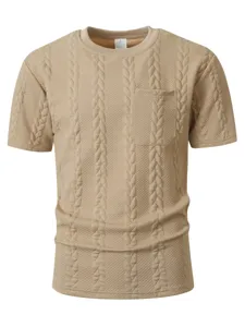Heren casual effen kleur korte mouw ronde hals t-shirt met stijlvolle gebreide textuur.