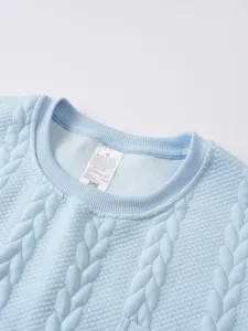Heren effen kleur ronde hals getextureerde gebreide trui casual dagelijkse top