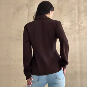 Women's slim fit long sleeve brown blazer jacket elegant casual daily wear stylish outerwear top