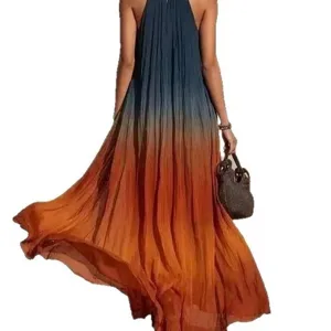 Bohemian gradient halter maxi dress for women, elegant summer beach wear sleeveless long dress