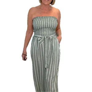 Women casual striped strapless jumpsuit with tie belt summer fashion outerwear main