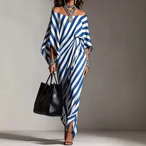 European and American 2026 spring summer women fashion casual loose striped off-shoulder dress