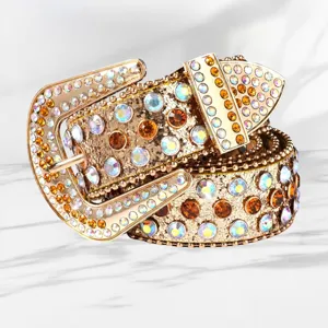 Women Punk Rhinestone Belt Faux Leather Wide Waistband Alloy Pin Buckle Cowgirl Western Bling Belt For Jeans Dress Party