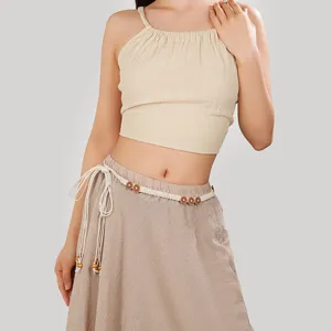 Bohemian woven waist belt for women, stylish floral beaded rope dress decorative accessory.