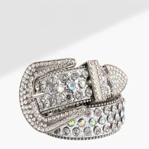 Womens western rhinestone belt sparkle crystal PU leather pin buckle punk waist band