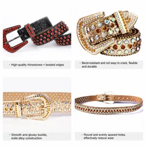 Womens rhinestone western belt punk bling crystal wide waist strap fashion alloy pin buckle