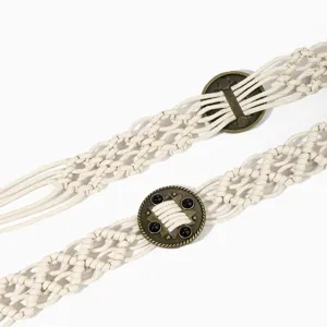 Ceinture de taille tressée artisanale bohème corde beige boucle métal détail robe accessoire