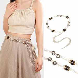 Bohemian Woven Waist Chain Wooden Beads Tassel Belt Ethnic Vintage Belt Dress Decorative Waist Rope For Women Holiday Accessory