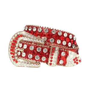 Ceinture strass rouge western scintillante en cristal clouté en cuir pour femmes hommes