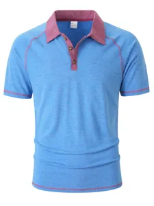 Men's short sleeve polo shirt with contrasting collar and button placket for casual wear.
