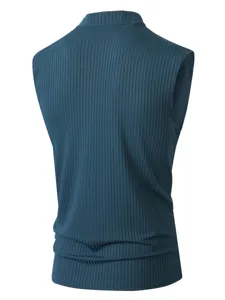 Débardeur en tricot côtelé coupe slim pour homme été décontracté sans manches col montant