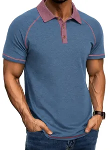 Men's short sleeve polo shirt contrast color casual summer breathable top fashion apparel style