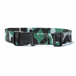 Canvas tactical belt detail, durable plastic buckle, adjustable strap for casual cargo pants.