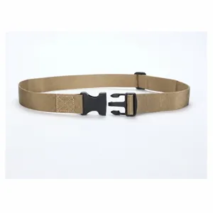 Canvas belt detail, durable woven strap with black plastic buckle, adjustable daily wear.