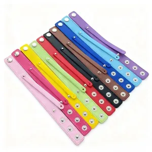 Colorful faux leather snap bracelet details, multi-color double layer wrist strap display