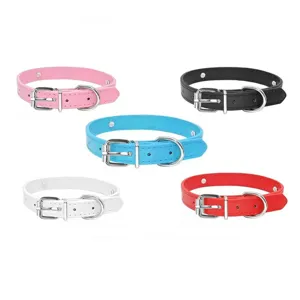 Colliers pour animaux de compagnie en cuir classique avec boucles métalliques colorées.