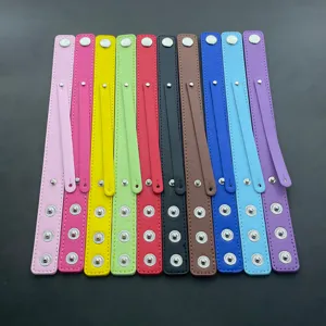 Multi-color faux leather snap double-layer wristband, stylish DIY bracelet detail view.