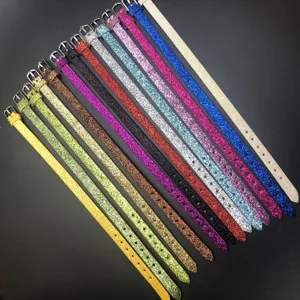 Bunte glitzernde Uhrenarmband aus PU Leder Armband schmale Ersatzbänder 8mm breit