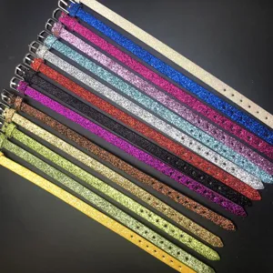 Details des 8mm bunten Glitzer-Schmuckbandes aus Leder für stilvolle Uhrenarmbänder und Accessoires.