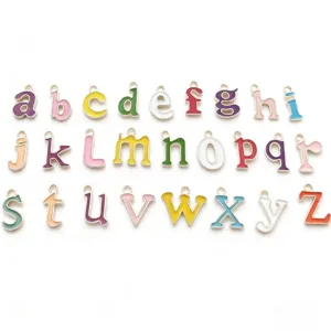 Enamel alloy lowercase letter charms 26pcs alphabet pendants for DIY jewelry making bracelets