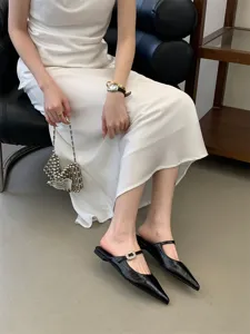Mules plates pointues pour femmes avec boucle en strass, chaussures élégantes décontractées.