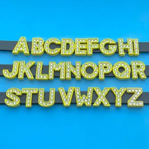 Yellow rhinestone alphabet letters slide charms for DIY bracelets and pet collars accessories