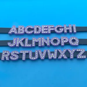 Purple rhinestone English letter beads DIY jewelry accessories, colorful alphabet charms for bracelets.