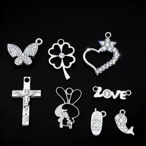 DIY Zinc Alloy Rhinestone Pendant Butterfly Four Leaf Clover Heart Cross Rabbit Love Phone Whale Charms Jewelry Making Findings