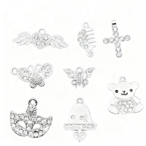 Silberne Strass Kristall Anhänger Set, süße Tier und Kreuz Pendants für Schmuck basteln.