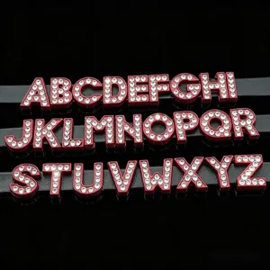 Red rhinestone slide alphabet letters charms for personalized custom DIY bracelets and dog collars