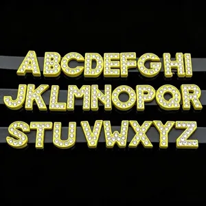 DIY yellow rhinestone letter charms alphabet A-Z crystal slide beads for jewelry making