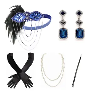1920er Jahre Vintage Flapper Kostümzubehör Feder Stirnband Perlenkette Lange Handschuhe Zigarettenhalter