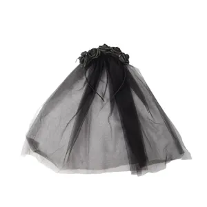 Serre-tête d'Halloween Noire Rose Fleur Araignée Voile en Maille Gothique Fête Festival Ambiance Décoration Coiffure