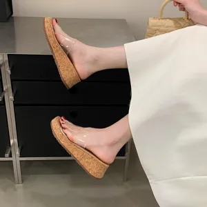 Summer transparent wedge platform sandals for women, stylish open toe slip-on slippers for daily wear.