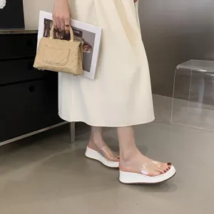 Women summer clear strap wedge sandals thick platform casual open toe slip on shoes