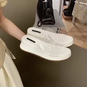 Summer platform wedge sandals for women, clear transparent strap stylish casual shoes.